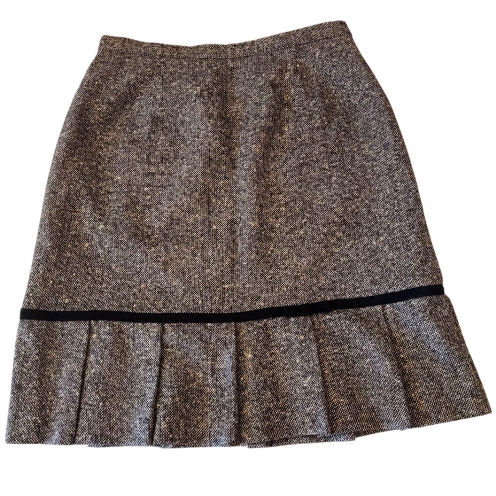 Dress Barn Skirt Tweed Wool Velvet Trim Box Pleats‎ Sz 8